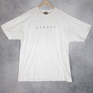Stussy Shirt Mens 2XL White Tribe Box Logo Back Print Graphic Tee Streetwear